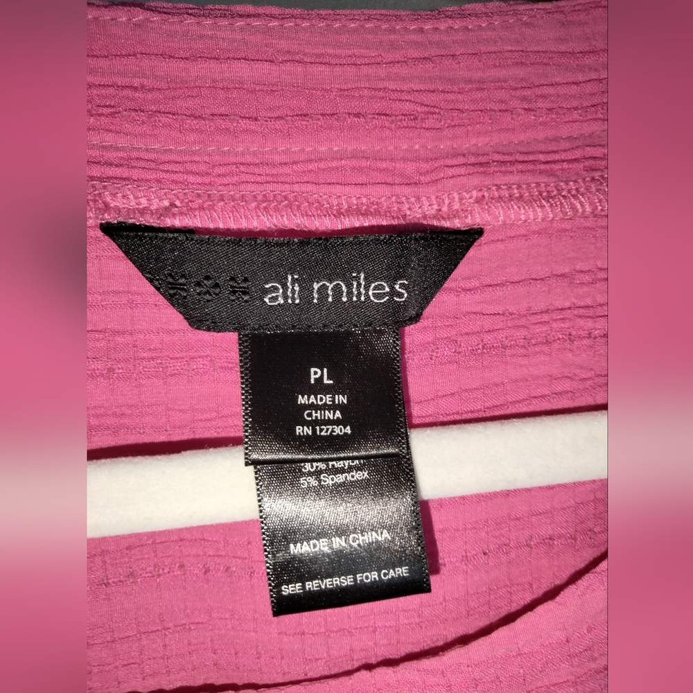 Ali Miles (Size Lp) Pink Ribbed 3/4 Sleeve Oversized Accent Buttons Tunic Blouse - Picture 2 of 13